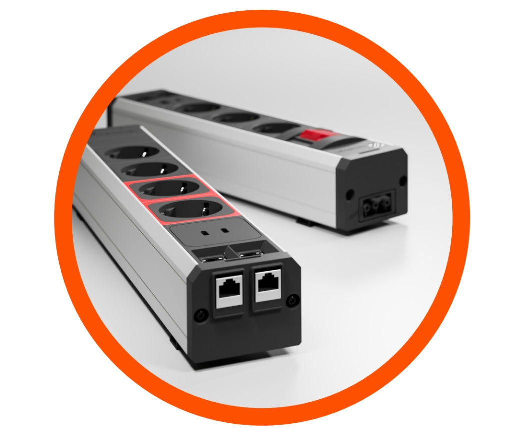 VersaTek – Modul profesional alimentare, UPS și conectivitate | 2 Schuko + 2 Schuko UPS + 2 USB + 2 RJ45