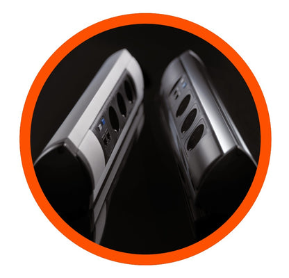 VersaTop – Priză Semirotundă cu Prindere pe Blat| 3 Schuko UPS + 2 RJ45